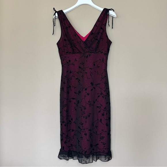 Byer Too! Dresses & Skirts - VTG 90s Y2K Size M Whimsigoth Dress Sparkle Pink Black Floral Chiffon Overlay